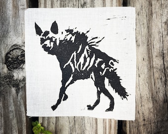 Hyena Patch // Hyena Linocut Print Patch // Hyaena hyaena // Striped Hyena // Relief Print // Punk Print // Punk Patch // Back Patch
