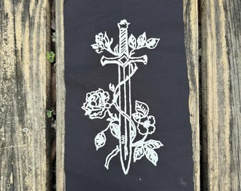 Sword Wrapped in Flowers Punk Patch // Sword of The Spirit // Armor of God // Floral // Handmade // Screenprint // Back Patch