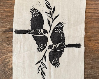 Block Print Patch – “Red-Tailed Hawks & Olive Branch” / Strength in Surrender
