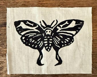 Death’s-head Moth Block Print Patch / Hawkmoth of Renewal / Beauty Through Decay