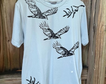 Vultures in Flight Hand-Printed Tee | Original Block Print T-Shirt