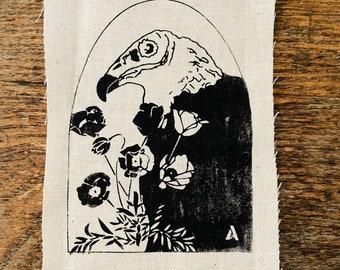 Turkey Vulture Poppies Patch // Bird Drawing Punk Patch // Bird of Prey // Scavenger // Hand Drawn // Poppy Flowers // Back Patches