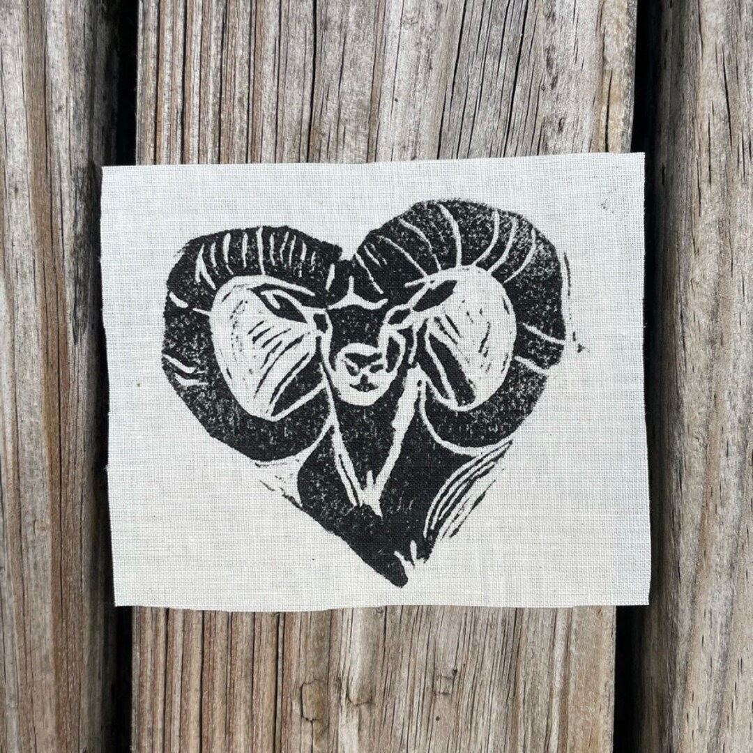 Ram Patch Ram Mini Patch – Hand Printed Linocut Relief Print – Punk Patch on Off ...