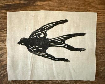 Hand-Printed Swallow Patch – Original Linocut Design