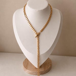 Snake Head Y Lariat Necklace, Gold or Silver Textured Tail Pendant, Y2K Gothic Jewelry