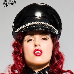 QUEEN Latex Military Cap: Handmade Chain Officer Hat