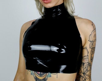 KIM Latex Rubber Sleeveless Turtleneck Mock Neck Womens Mens Unisex Crop Top