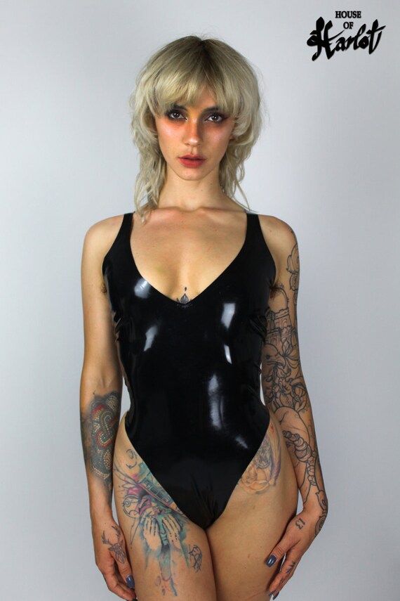 GEMMA Latex Rubber One Piece Leotard Bodysuit 