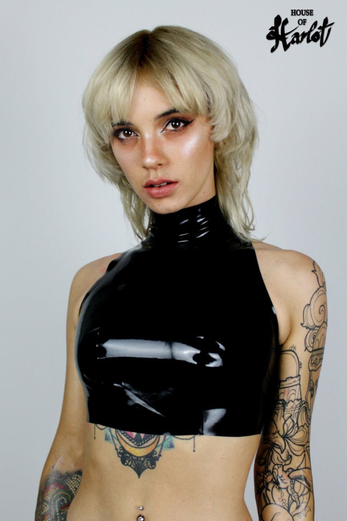 KIM Latex Rubber Sleeveless Turtleneck Mock Neck Womens Mens Unisex