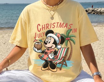Christmas In July Disney Shirt, Mickey Summer Xmas Vacation Tee, Comfort Colors® Beach Trip Shirt, Disneyland Tropical Holiday Gift