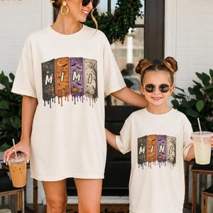 Mama Mini Halloween matchande skjortor, Comfort Colors® mamma och jag-tröjor, retro läskig familjeoutfit