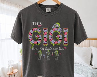 Personalized Zombie Gigi Halloween Boxy Cropped Tee, Custom Grandkids Names Shirt, Little Zombies Comfort Colors Tee, Spooky Gigi Crop Top
