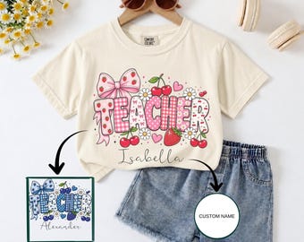 Personalized Teacher Shirt, Custom Name Back to School Tee, Strawberry Teacher Gift, First Day of School Comfort Colors® Tee