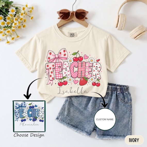 Personalized Teacher Shirt, Custom Name Back to School Tee, Strawberry Teacher Gift, First Day of School Comfort Colors® Tee