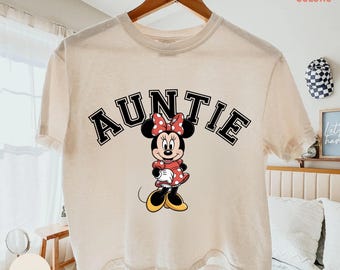 Retro Disney Auntie Boxy Cropped Tee, Minnie Mouse Aunt Shirt, New Aunt Gift, Aunt to Be Pregnancy Announcement, Varsity Comfort Colors Tee
