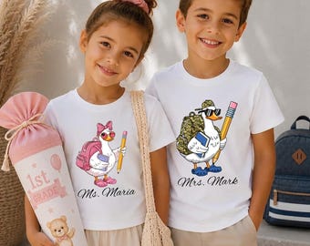 Gepersonaliseerd terug naar school gansshirt, Comfort Colors® Custom Teacher Name T-shirt, First Day of School Kids cadeau