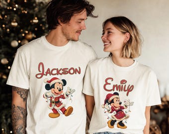 Personalized Disney Christmas Couple Shirts, Mickey and Minnie Matching Tees, Custom Name Shirts, Disneyland Trip, His and Hers Gifts