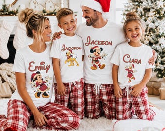 Personalized Disney Family Christmas Shirts, Matching Santa Mickey and Friends Tees, Custom Names, Disneyland Holiday, Family Photo Outfits