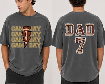 Custom Football Dad Shirt, Game Day Dad Comfort Colors Tee, Mascot Football Tee, Collage Football Shirt, Player Number Football Father Gift