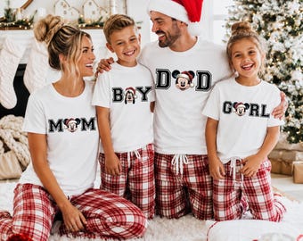 Retro Disney Family Matching Christmas Shirts, Mickey and Friends Holiday Tees, Mom Dad Boy Girl Disney Vacation Family Outfit Tee
