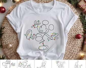 Mickey and Friends Christmas Shirt, Minimalist Disney Christmas Lights T-shirt, Disneyland Trip Xmas Tee, Very Merry Xmas Holiday Shirt