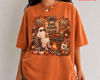 Cool Moms Club Halloween Shirt, Retro Ghost Fall Mom Tee, Spooky Mama Comfort Colors TShirt, Checkered Pumpkin Mom Gift for Her