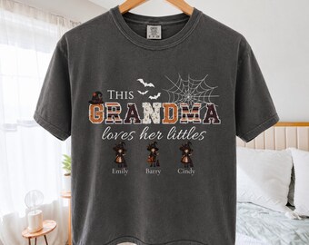 Personalized Grandma Halloween Boxy Cropped Tee, Custom Grandkids Names Shirt, Spooky Witch Comfort Colors Tee, Fall Grandma Crop Top