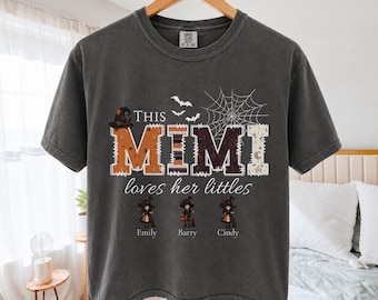 Personalized Mimi Halloween Boxy Cropped Tee, Custom Grandkids Names Shirt, Spooky Mimi Witch Tee, Mimi Fall Shirt, Comfort Colors Crop Top