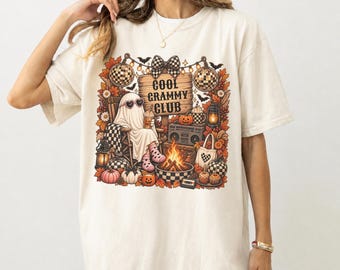 Cool Grammy Club Halloween Shirt, Halloween Grandma TShirt, Spooky Grammy Tee, Retro Ghost Fall Shirt, Checkered Pumpkin Grandma Gift