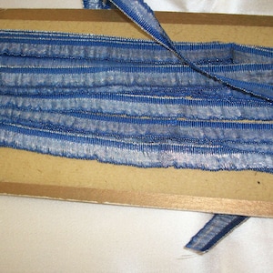 rare antique authentic ribbon work silk and silver metal ruffled edge