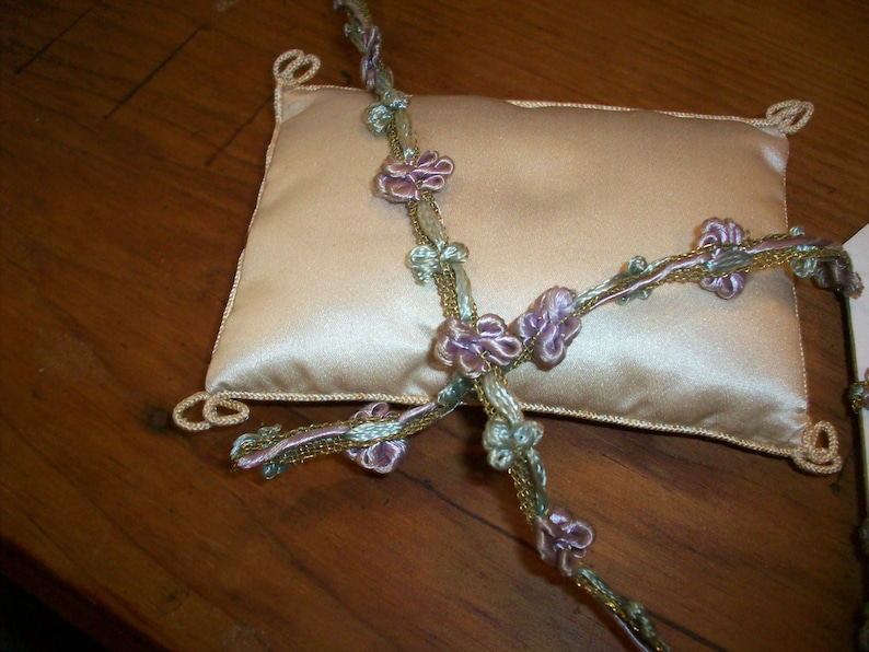 rare antique authentic ribbon work silk metal Garland