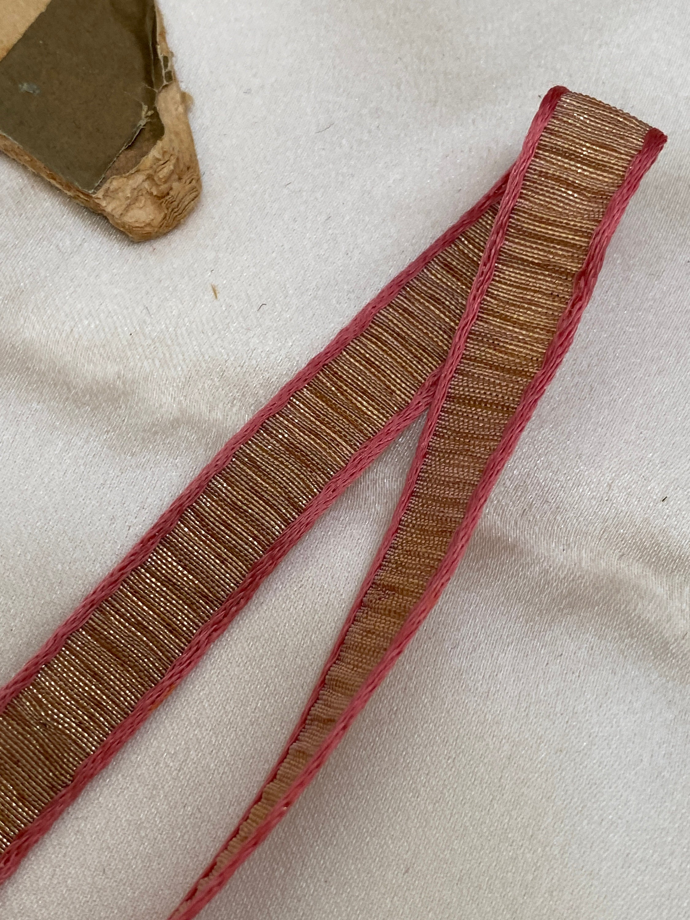 Antique Authentic Ribbon Work Silk/metal 3/8