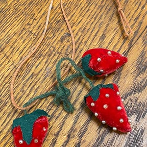 Wonderful rare pincushion antique strawberries with pearls silk velvet