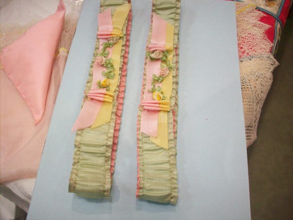 Set of two pastel ribbon work garters silk authent