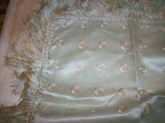 Antique silk ice blue fringed square 17" dots - image 4