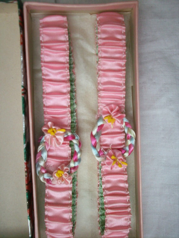 Set of two pastel ribbon work garters silk authent