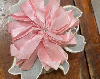 Antique ribbon work 1900s bow silk pink