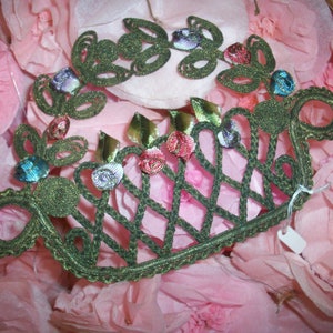 Exceptional and rare silk and metal applique antique authentic ribbon work
