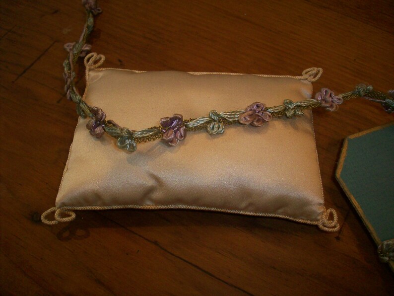 rare antique authentic ribbon work silk metal Garland