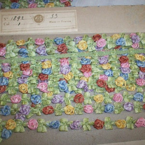rare antique authentic ribbon work silk Garland