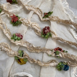 From France rare 18th century fly fringe antique authentic ribbon work silk chenille Garland