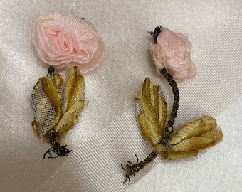 2 Antique Authentic ribbon work wedding silk ribbon pink