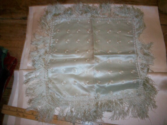 Antique silk ice blue fringed square 17" dots - image 2