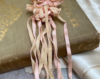 Antique ribbon work 1800s bow silk velvet pale pink