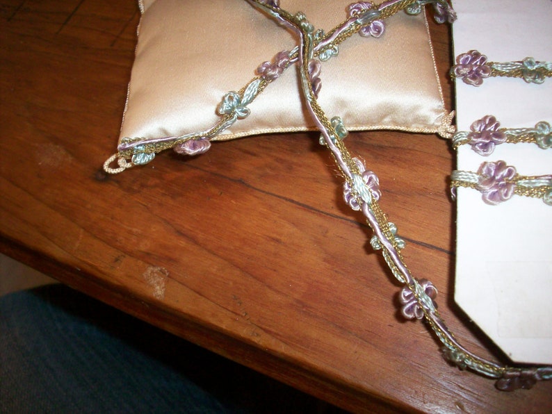 rare antique authentic ribbon work silk metal Garland
