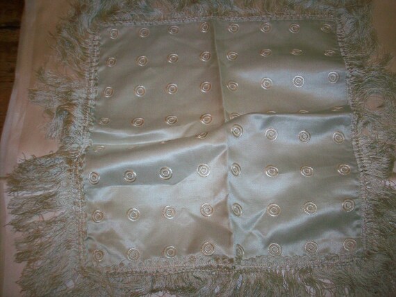 Antique silk ice blue fringed square 17" dots - image 5