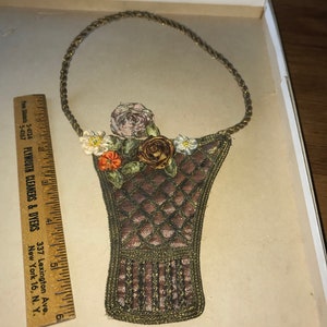 Exceptional and rare silk and metal applique antique authentic ribbon work