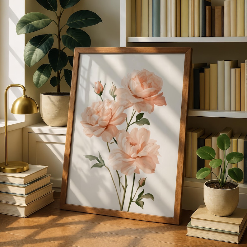 Neutral Roses Printable Peach Rose Print, Botanical Wall Art, Blush Floral Poster, Neutral ...