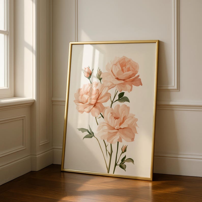 Neutral Roses Printable Peach Rose Print, Botanical Wall Art, Blush Floral Poster, Neutral ...