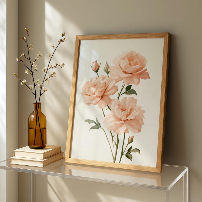 Neutral Roses Printable Peach Rose Print, Botanical Wall Art, Blush Floral Poster, Neutral ...